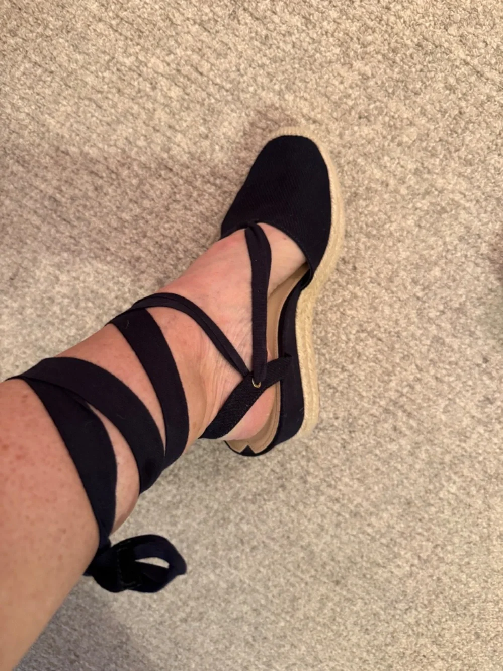 Via Spiga Navy Canvas Espadrille Wedge Sandals with Ankle Ties